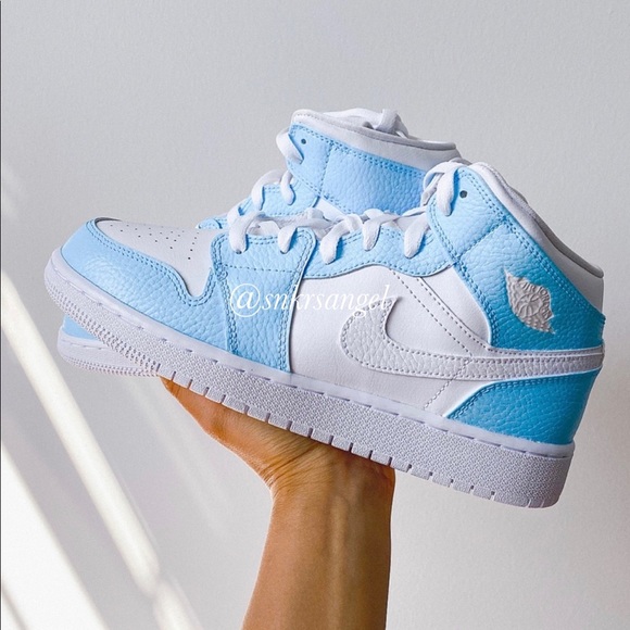Nike custom air JORDAN 1 MID sneakers Light Blue - Picture 2 of 4